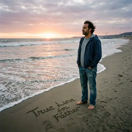 True Line for Father - Middle Eastern Man Contemplating Life at Seashore