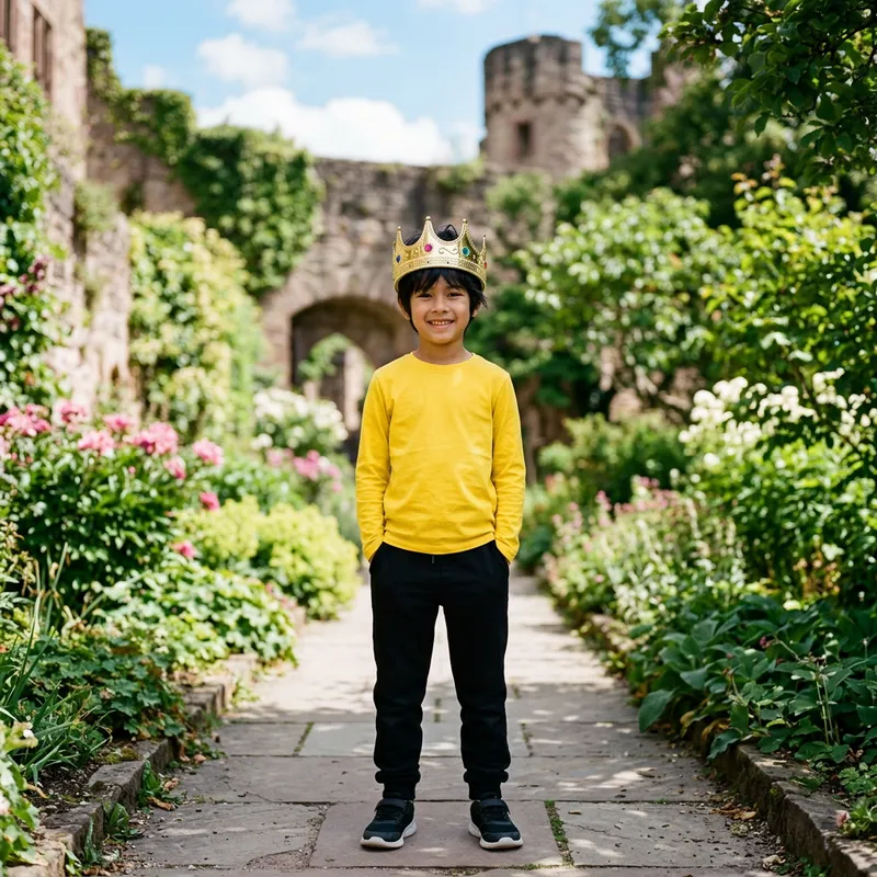 Charming Boy in Yellow Shirt and Black Pants