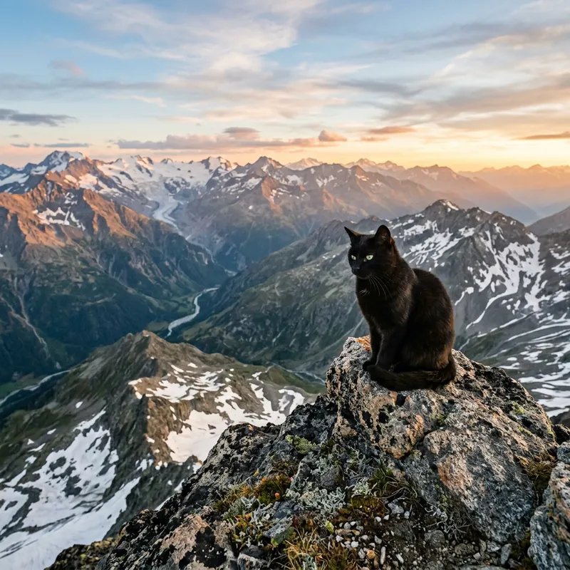 Realistic Black Cat on Mountain | Intelligent AI Image Design Realistic Black Cat on Mountain | Intelligent AI Image Design