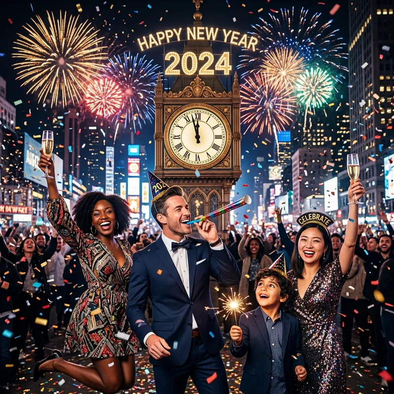 New Year Midnight Celebration with Diverse Crowd New Year Midnight Celebration with Diverse Crowd