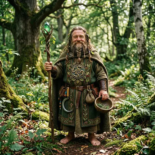 Male Halfling Nature Cleric with Dragon Symbol