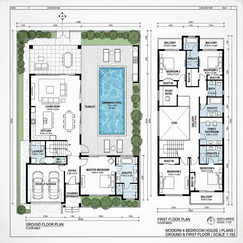 Modern 4 Bedroom House Plans with Pool