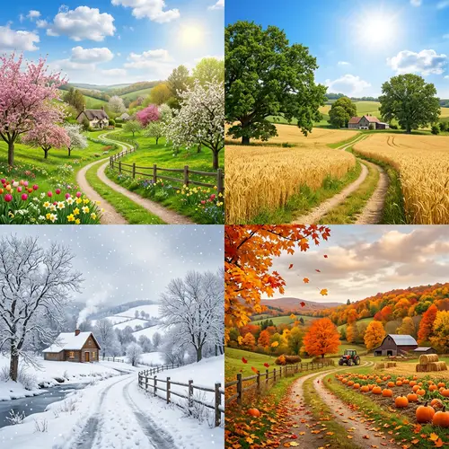 Seasons Landscape: Spring, Summer, Autumn, Winter