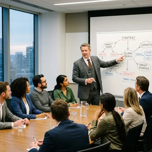 Businessman Engages Audience with Whiteboard Session