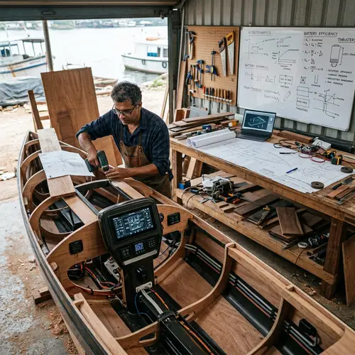 Intelligent South Asian Man Building Technologically Advanced Boat