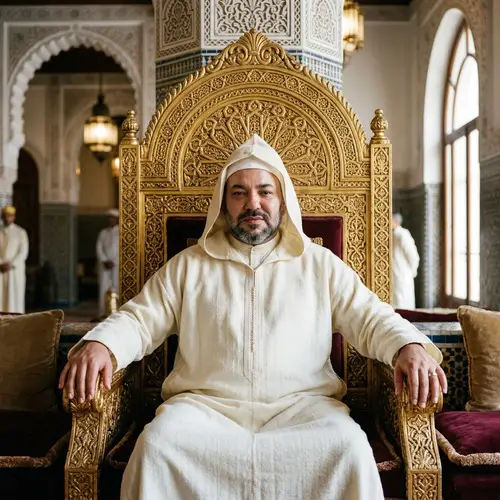 Moroccan King Seated on Regal Throne