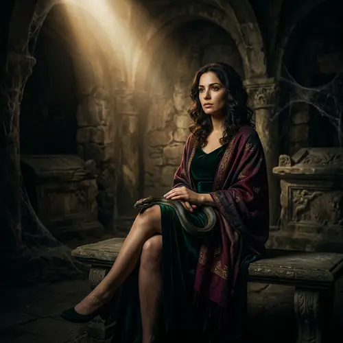 Mysterious Woman in Ancient Crypt: Dark Fantasy Art