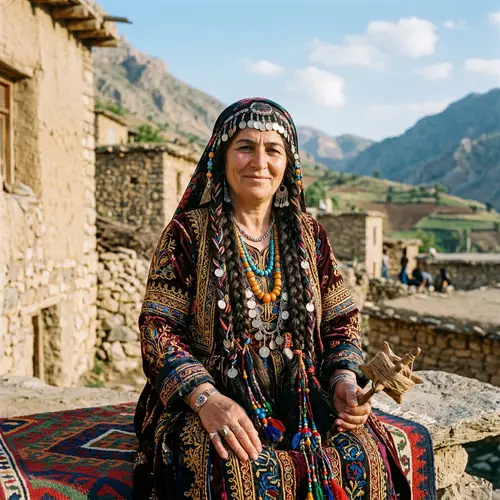 Traditional Kurdish Woman with Long Braided Hair