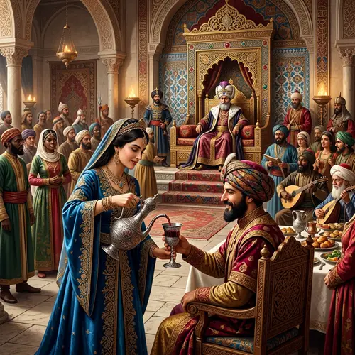 Medieval Palace Scene with Diverse Crowd | Historical Art