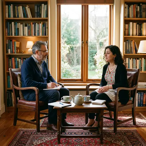 Male Psychologist Providing Emotional Support to Kurdish Female Journalist