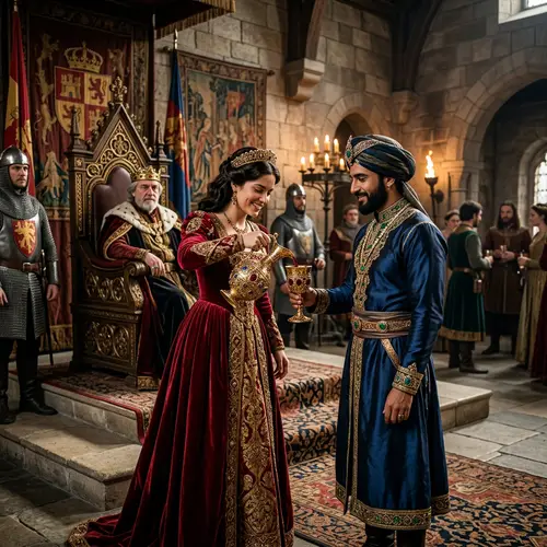 Medieval Spanish Princess Filling Wine Goblet for Middle-Eastern Prince