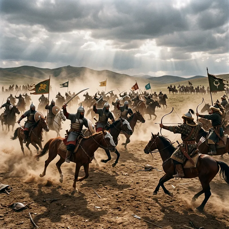 Epic Battle of Iranian and Turanist Horsemen on Vast Field