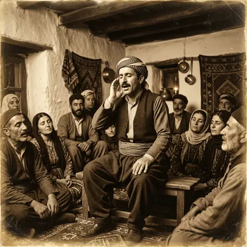 Passionate Kurdish Man Singing Traditional Song in Vintage Room