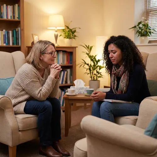 Empathic Psychologist Supporting Young Journalist's Mental Wellness