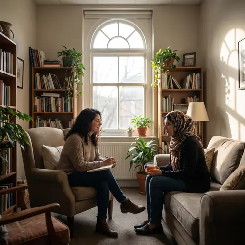 Empathetic Psychological Support Session in Calming Room Setting
