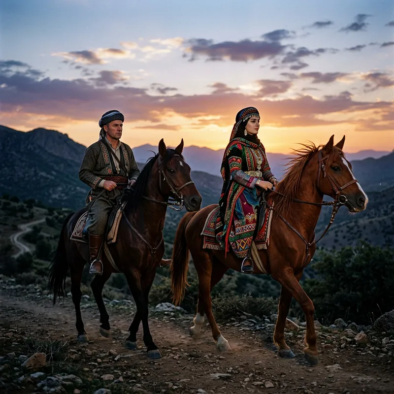 Ancient Horse Riders in Kurdish Attire