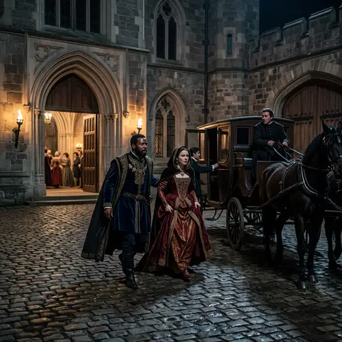 Noble Couple's Stealthy Escape from Medieval Feast