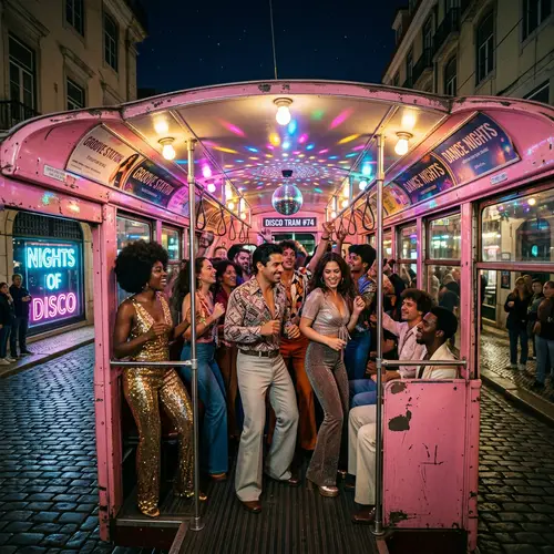 Vintage Disco Scene in Bubblegum Pink Streetcar