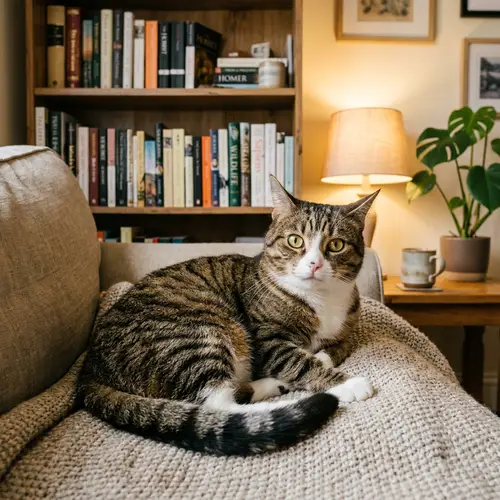 Plump Domestic Cat with Bright Eyes: A Picture of Comfort and Affection