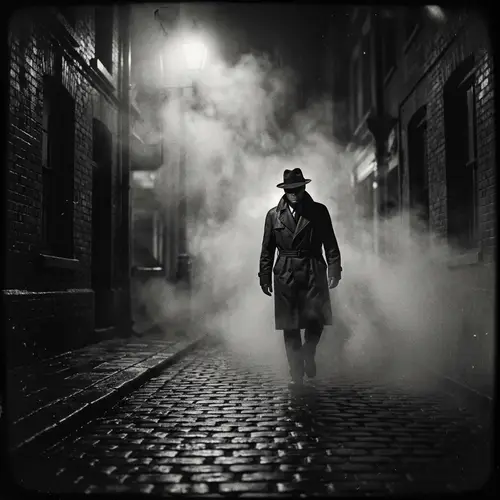 Enigmatic Figure Emerging from Dense Mist - Noir Photography