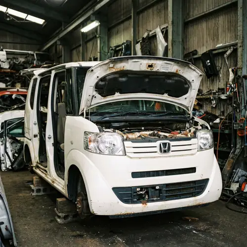 Honda N-Box Image in White at a Scrap Yard