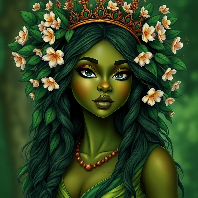 Stunning Green-Skinned Female Dryad Portrait Stunning Green-Skinned Female Dryad Portrait