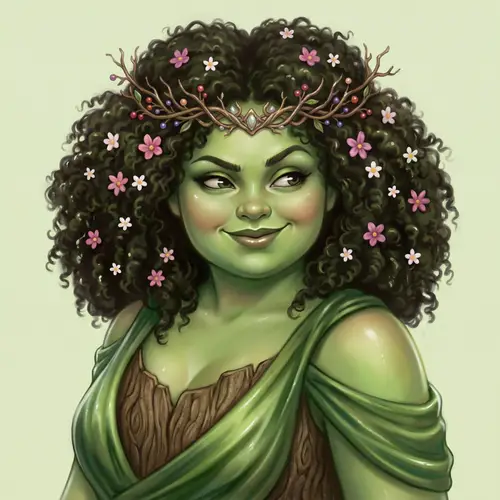 Stunning Green-Skinned Female Dryad Portrait