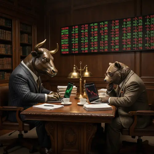 Bull and Bear Trading: High-Stakes Scenario with Stock Market Symbols