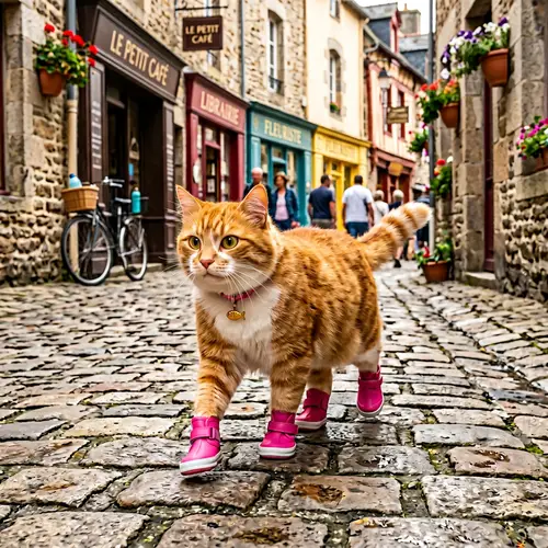 Feline Character with Pink Boots - Adorable Cat in Stylish Footwear