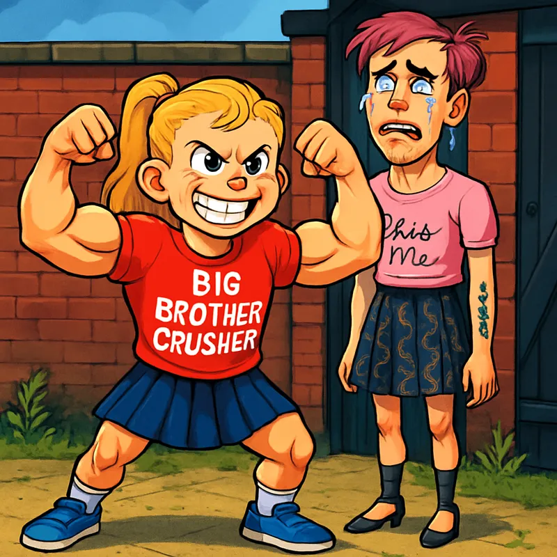 Emasculated Model & Powerful Kid Bodybuilder Art