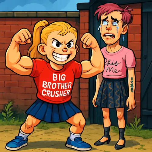 Emasculated Model & Powerful Kid Bodybuilder Art