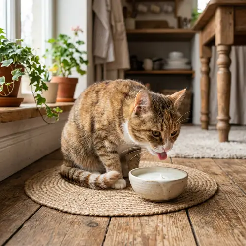 Cat Enjoying Fresh Milk - Cute Cat Image