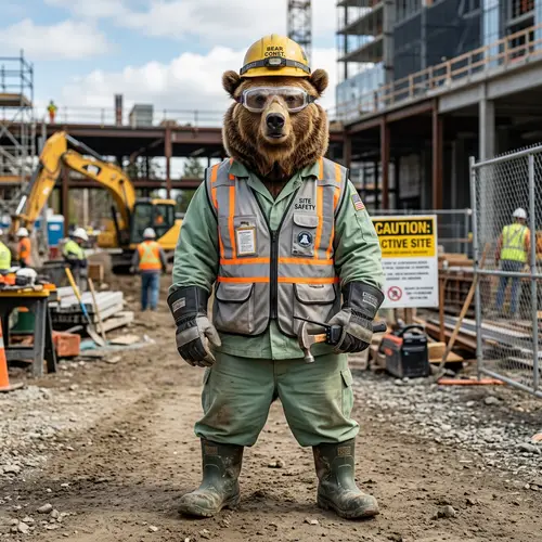 Safety Bear in Green Uniform and Gear