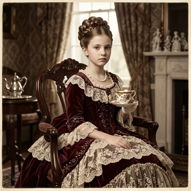 Wealthy Victorian Girl in Lavish Gown Wealthy Victorian Girl in Lavish Gown