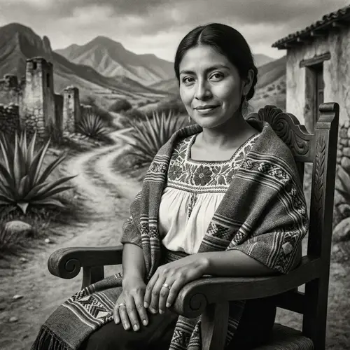 Enigmatic Woman: Traditional Mexican Inspired Mona Lisa in Black and White