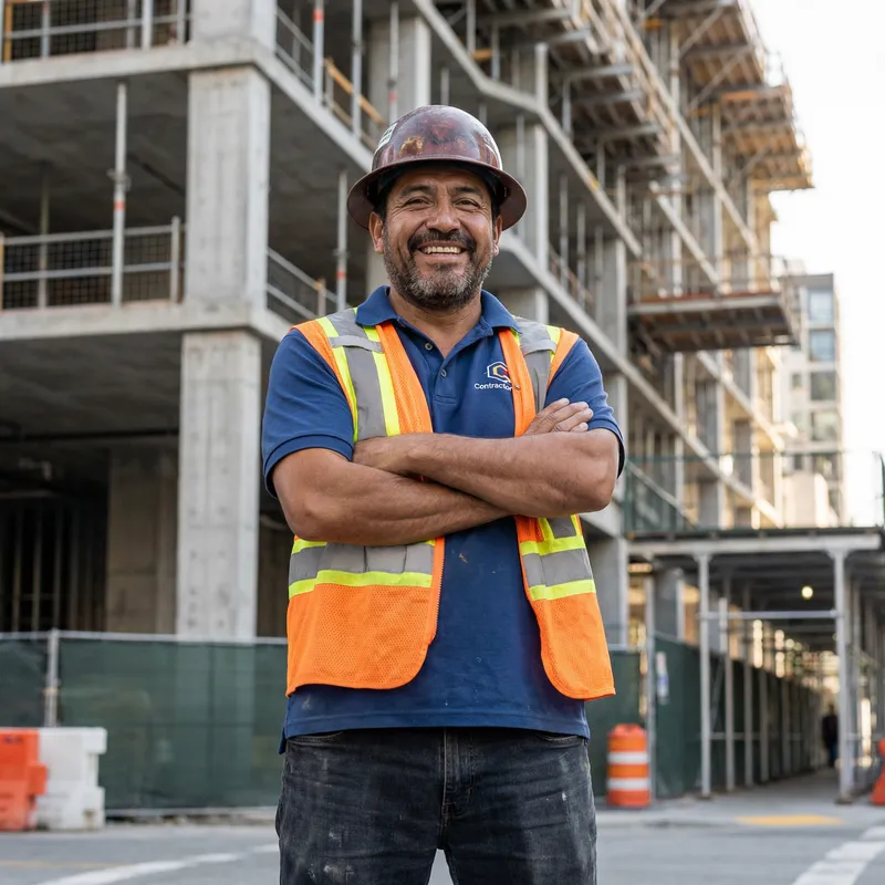 Hispanic Construction Worker with Crossed Arms Hispanic Construction Worker with Crossed Arms