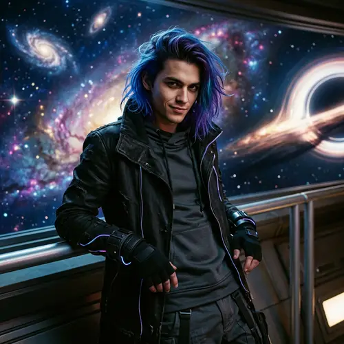 Vibrant Blue Purple Hair Young Anti-Hero | Galactic Art