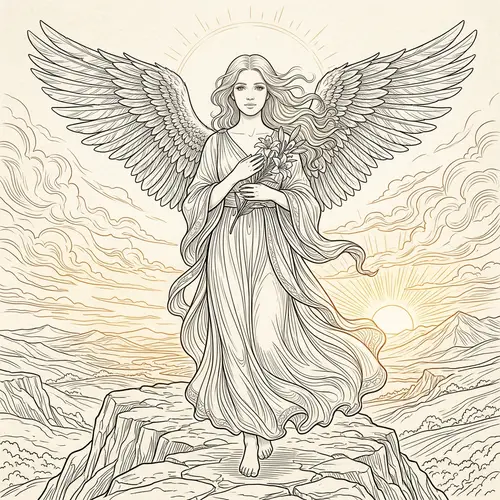 Celestial Beauty and Inner Peace - Blonde Angel Line Art