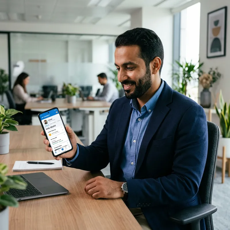Human Resources App Featuring Person with Phone | Modern Design