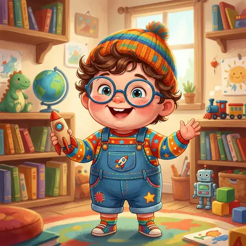 Whimsical Small Boy with Sparkling Eyes - Animated Style