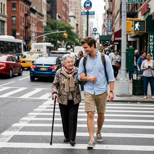 Heartfelt Act of Kindness: Helping Elderly Across Street