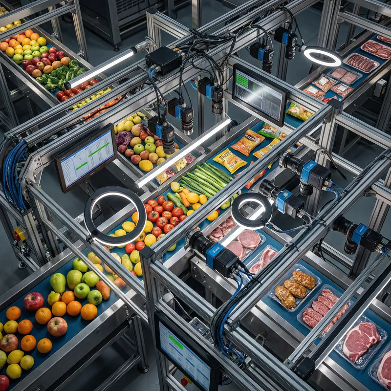 Modern Industrial Food Conveyor System with Advanced Vision Technology
