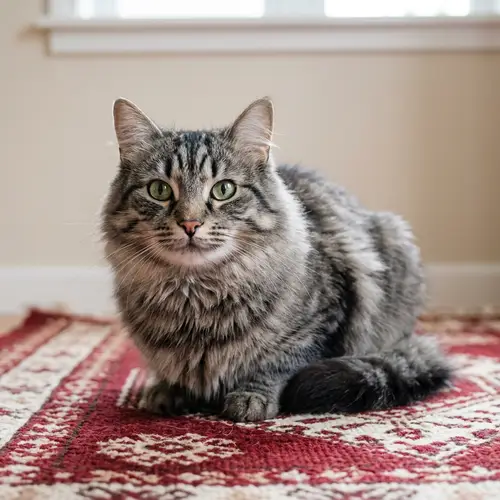 Medium-Sized Cute Fluffy Cat with Striped Coat | Playful and Curious