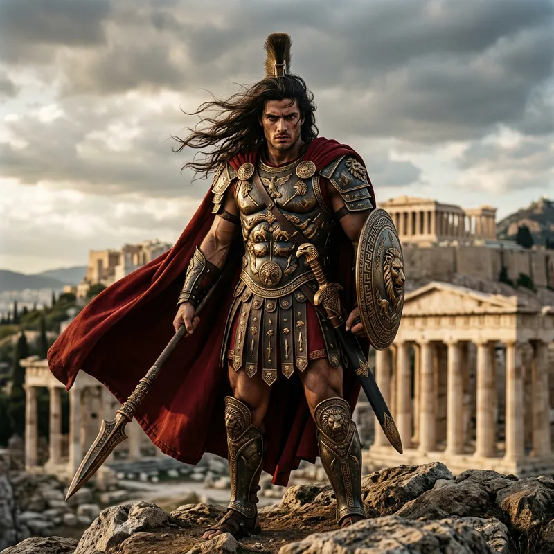 Ares - Greek God of War with Stunning Red Cape and Divine Armor