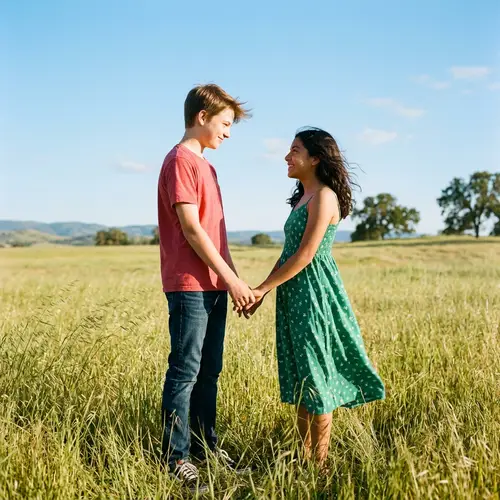 Youthful Love: Boy and Girl Embrace in Field | Website Name