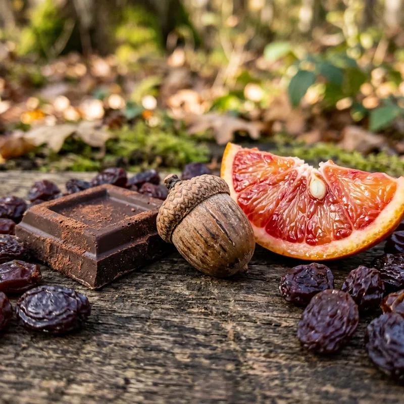 Forest Nut, Chocolate, Red Orange, Raisins