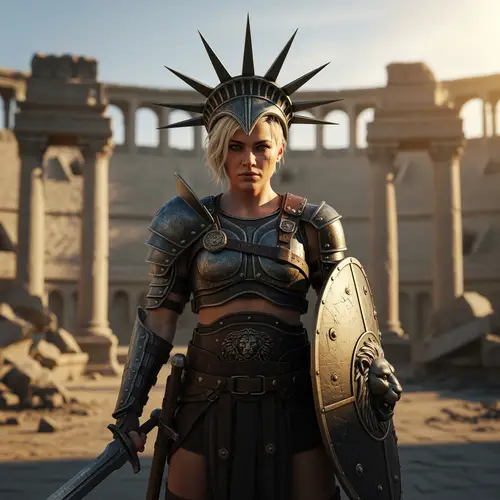 Blonde Gladiator with Statue of Liberty Crown