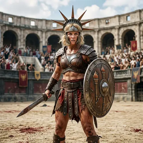 Blonde Gladiator with Statue of Liberty Crown