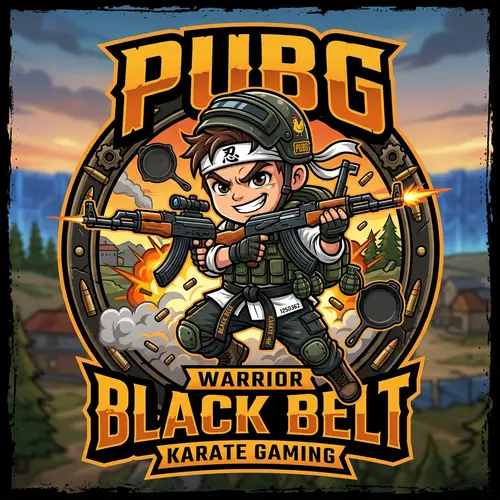 Cartoon PUBG Logo with Karate Character
