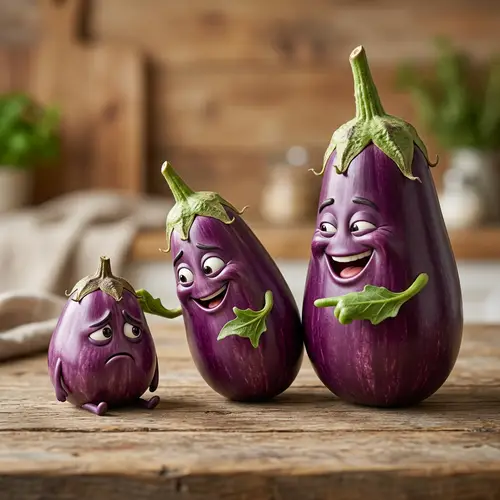 Fun Eggplant Scene: Small Eggplant Bullied by Medium and Large Eggplants